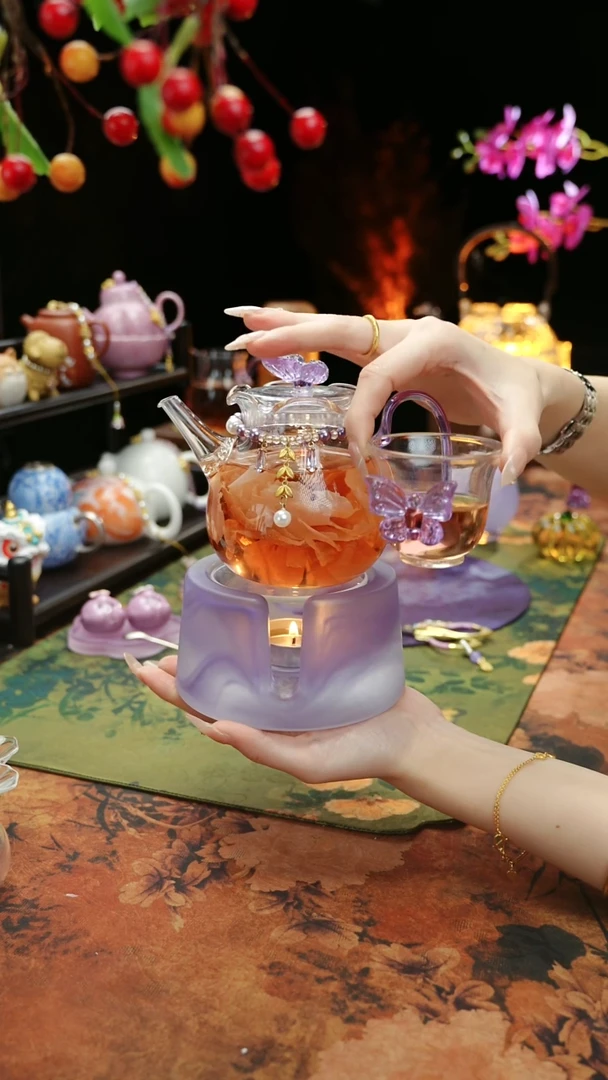 【闪购商品】紫色温茶台+茶壶+链子+杯子