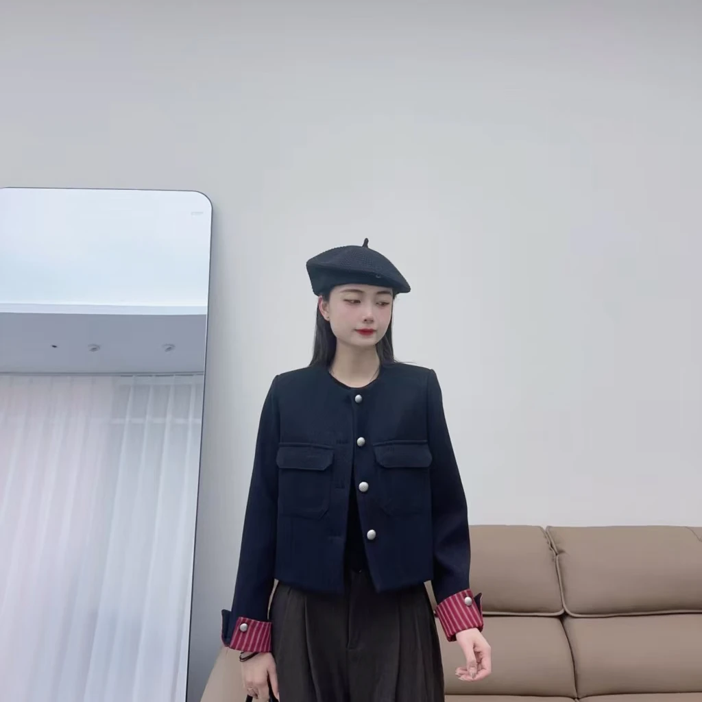 24D89【衣长50】设计感法式复古毛呢小香风外套女秋冬气质季新短款