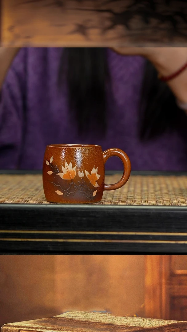 20小鱼柴烧玉兰把子杯
