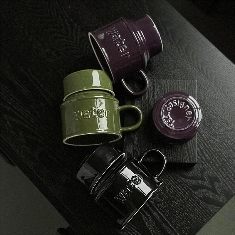 简约陶瓷随手带盖马克杯家用办公喝水杯子大容量水壶杯下午茶对杯