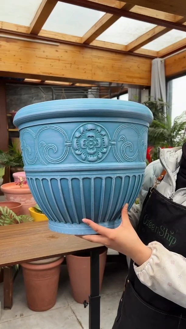 41*33/蓝色手工浮雕强体花盆/OB81C