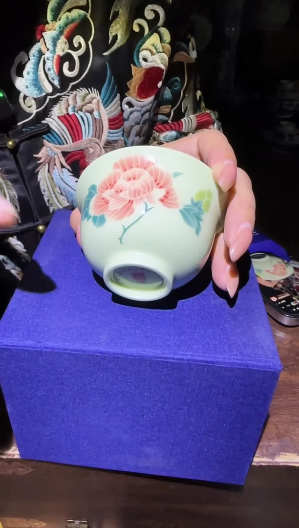 杯子瓷绿稀土绿稀土芙蓉花开压手杯