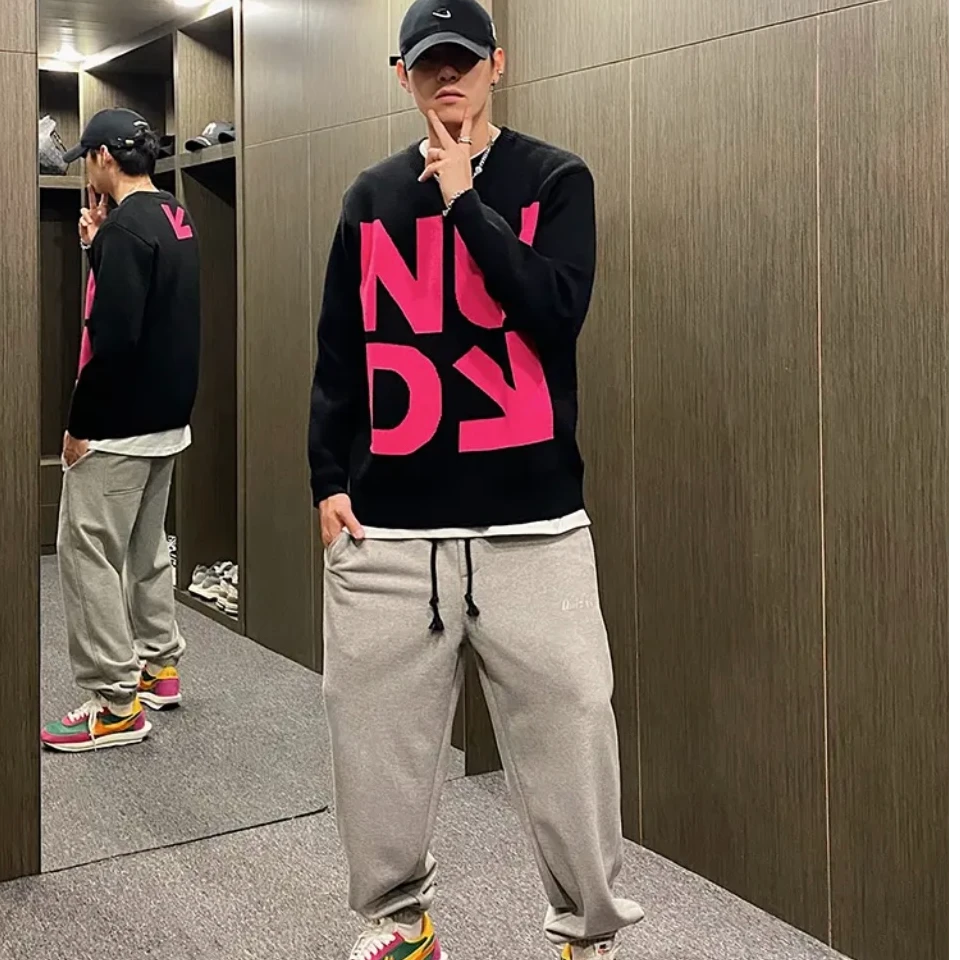 【情人节】 韩版ins风设计款撞色拼接字母时尚百搭男女同款针织衫