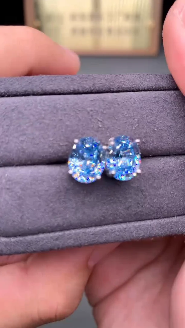 银S925镶嵌耳坠海蓝宝石2222