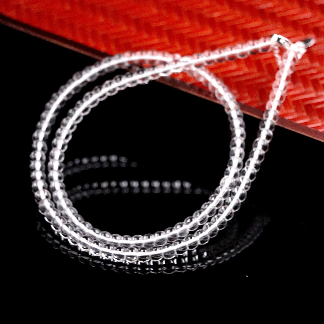 纯天然双A全净体白水晶苹果珠项链颈链-P6868-约4-5mm-多样性发一