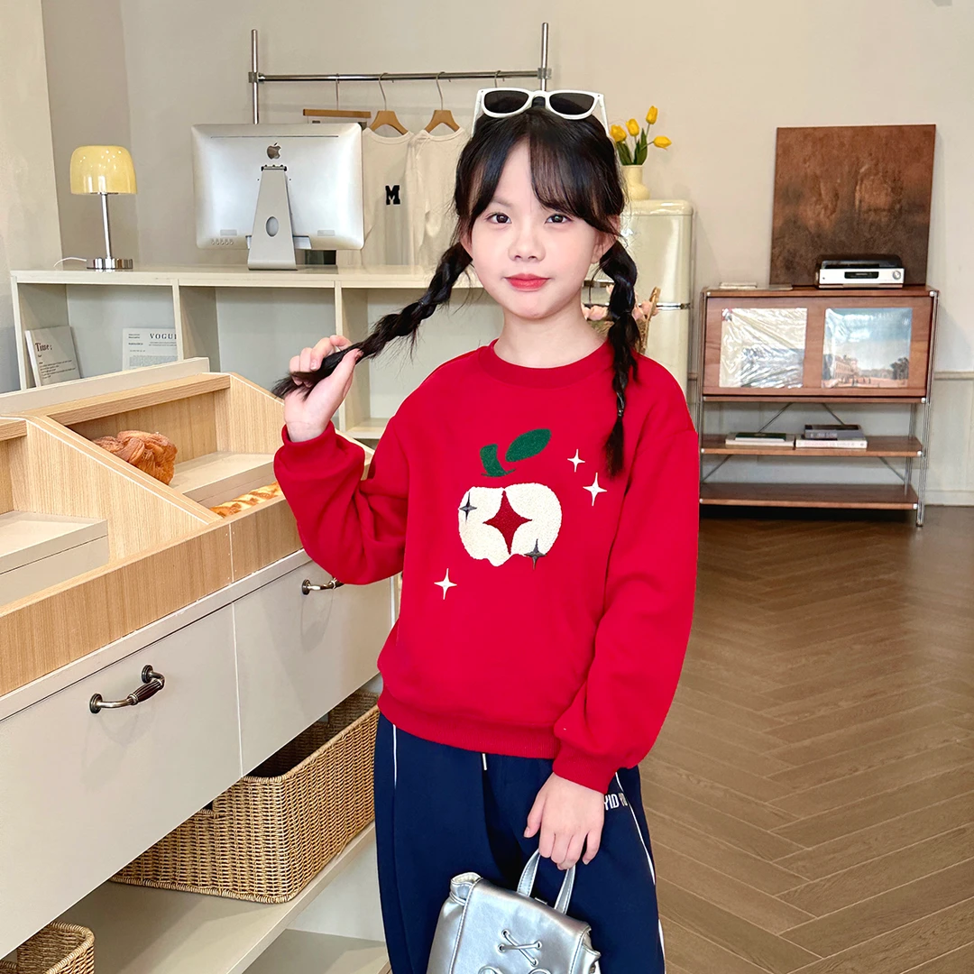 现货【红苹果】女宝7619秋季时尚休闲卫衣时尚儿童洋气套头上衣