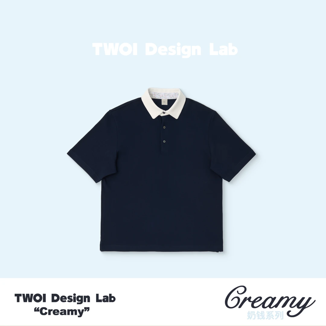 TWOI Design Lab "奶钱系列"「奶油藏蓝撞白色polo翻领短袖连衣裙」