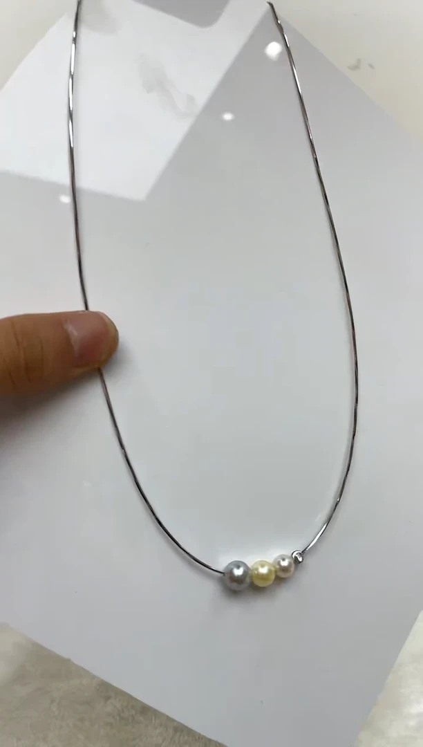 项圈银S925镶嵌海水珍珠6-9