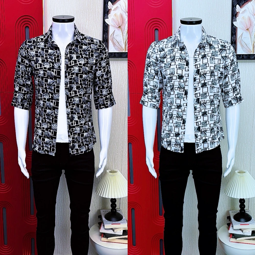 格子衬衫男款短袖夏季凉感垂感新款痞帅花色百搭男士高档中袖衬衣