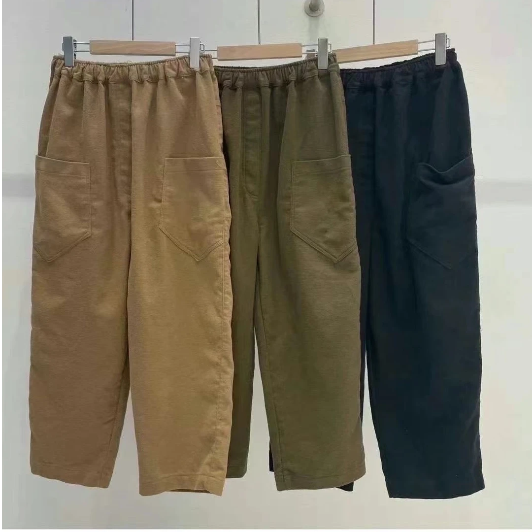 韩版GAM时尚九分裤简约裤子松紧腰百搭秋冬秋季长裤宽松阔腿直筒