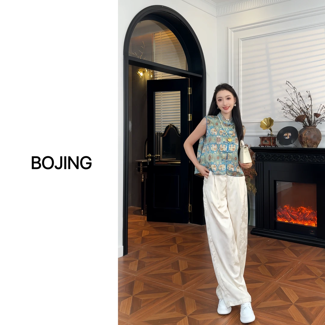 现货【象厚赚】新中式气质时尚夏季复古无袖马甲上衣