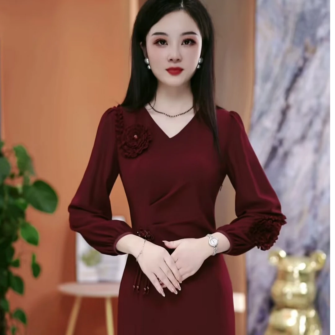 初秋时尚新款连衣裙2025韩版气质显瘦百搭收腰连衣裙YX25J220