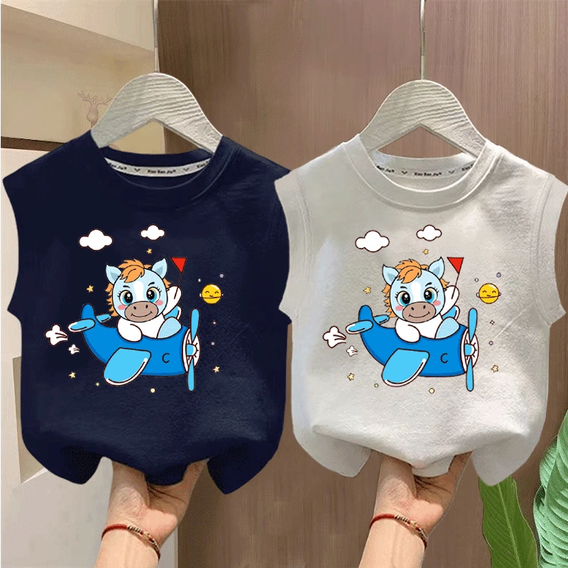 夏季男女童纯棉背心儿童新款2025无袖T恤卡通中小童宝宝外穿上衣t