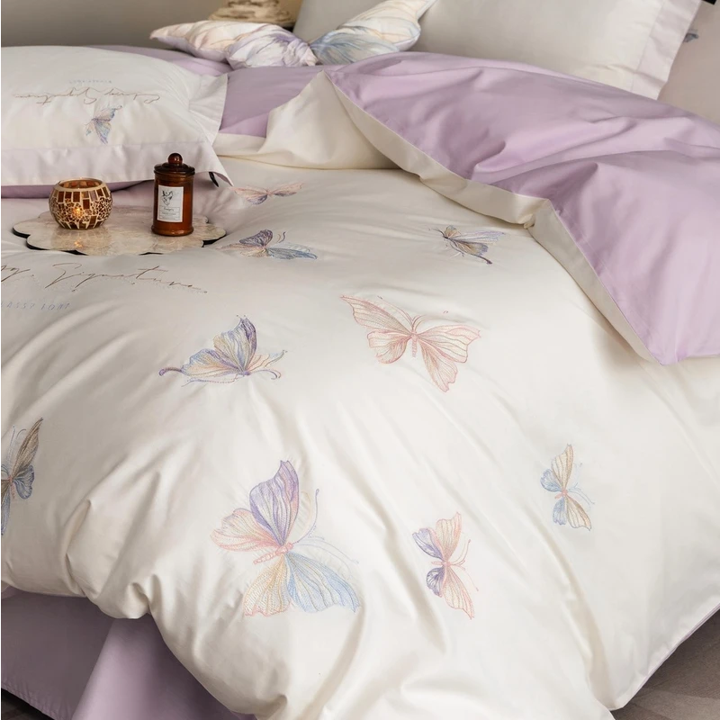 刺绣全棉四件套纯棉被套床单四季款床上用品绣花被罩轻奢风棉套件