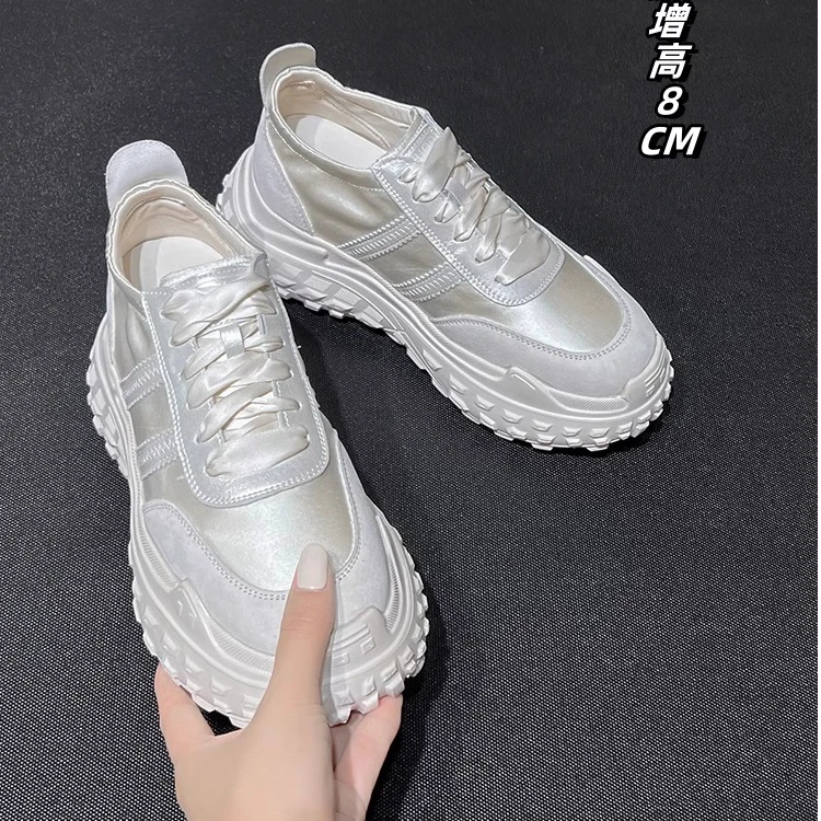 内增高8cm2025夏季透气爆款真丝芭蕾德训鞋厚底增高老爹鞋阿甘鞋