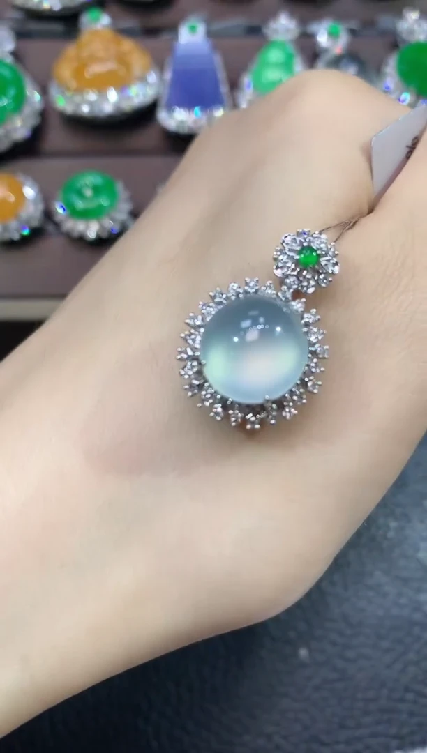 翡翠18K金镶嵌吊坠(不含链)A30翡翠