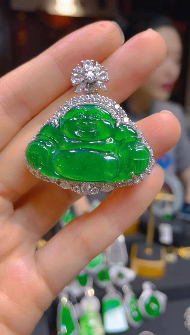 【闪购商品】翡翠颈饰银S925镶嵌120785天然A货翡翠佛公