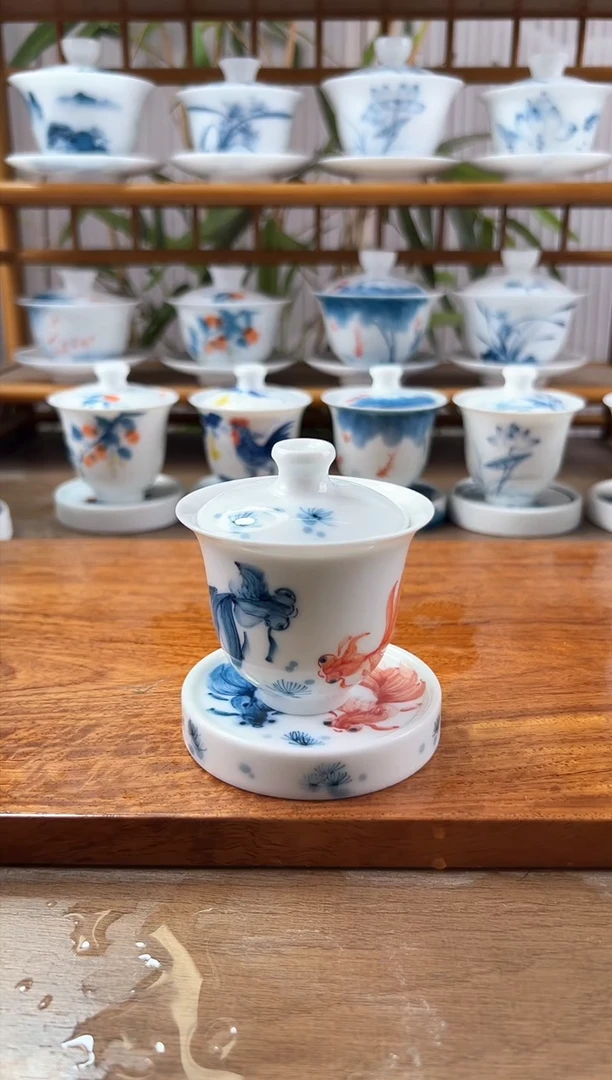 微瑕红蓝锦鲤二才美人备+小盖置