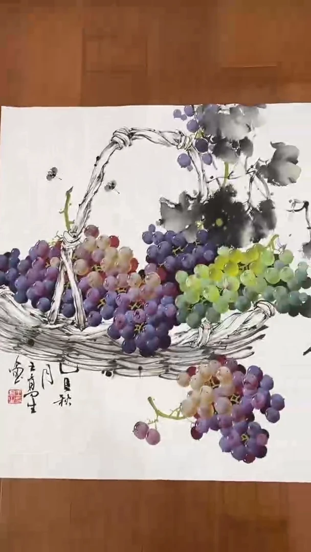 国画【福利，纯手工手绘】王高生葡萄68*68厘米