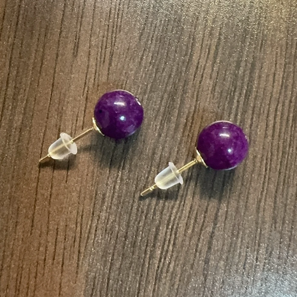 南非老料-帝王紫珠珠豆豆8m耳钉经典时尚款