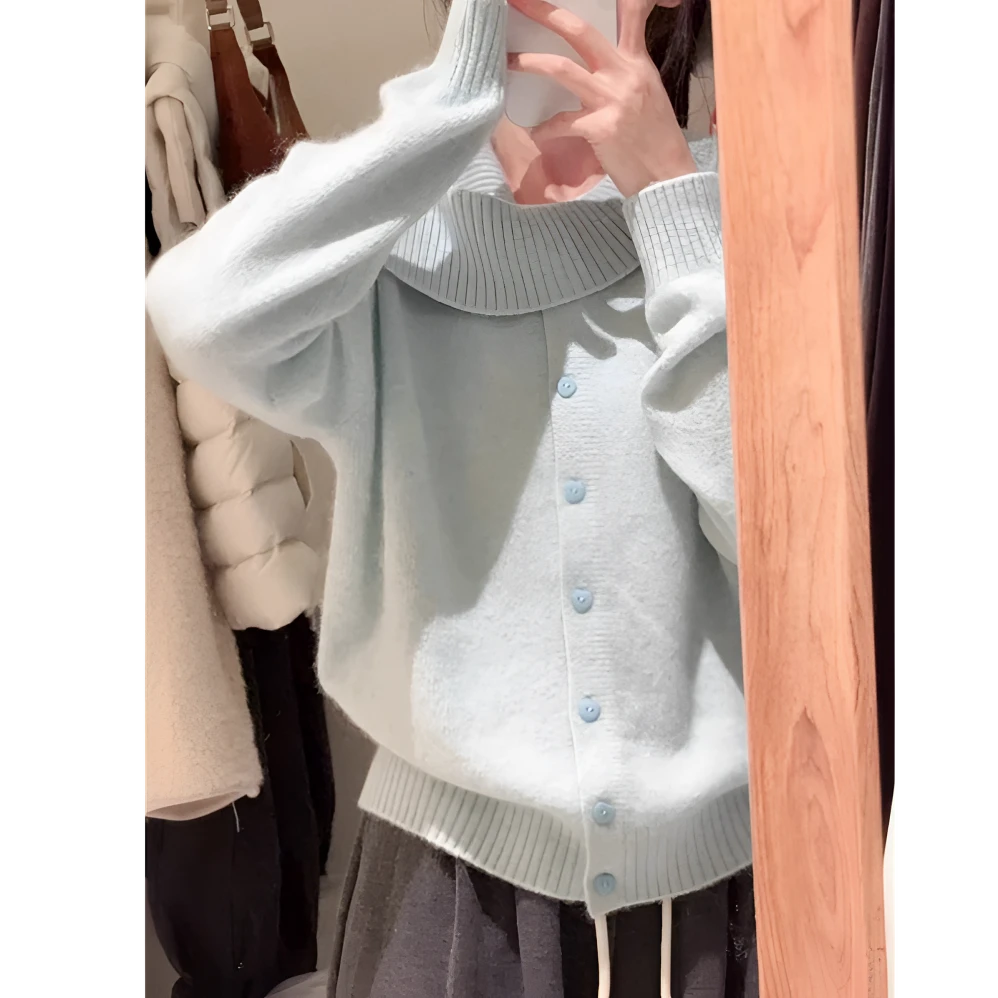 韩系慵懒高级感软糯翻领毛衣女秋冬季加厚软糯外穿宽松针织打底衫