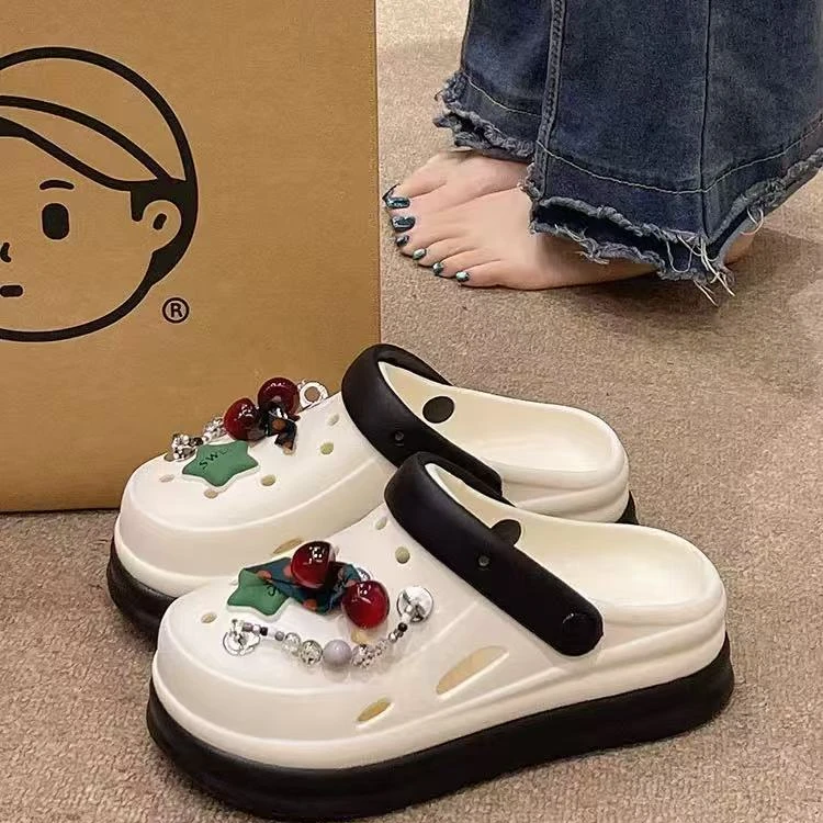 懒人一脚蹬洞洞鞋EVA软底防滑百搭外穿镂空半托凉鞋女包头拖鞋夏