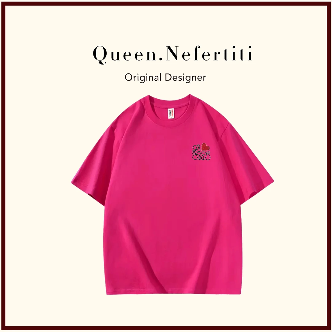 纯棉-刺绣罗马爱心-时尚圆领男女情侣同款休闲百搭T恤