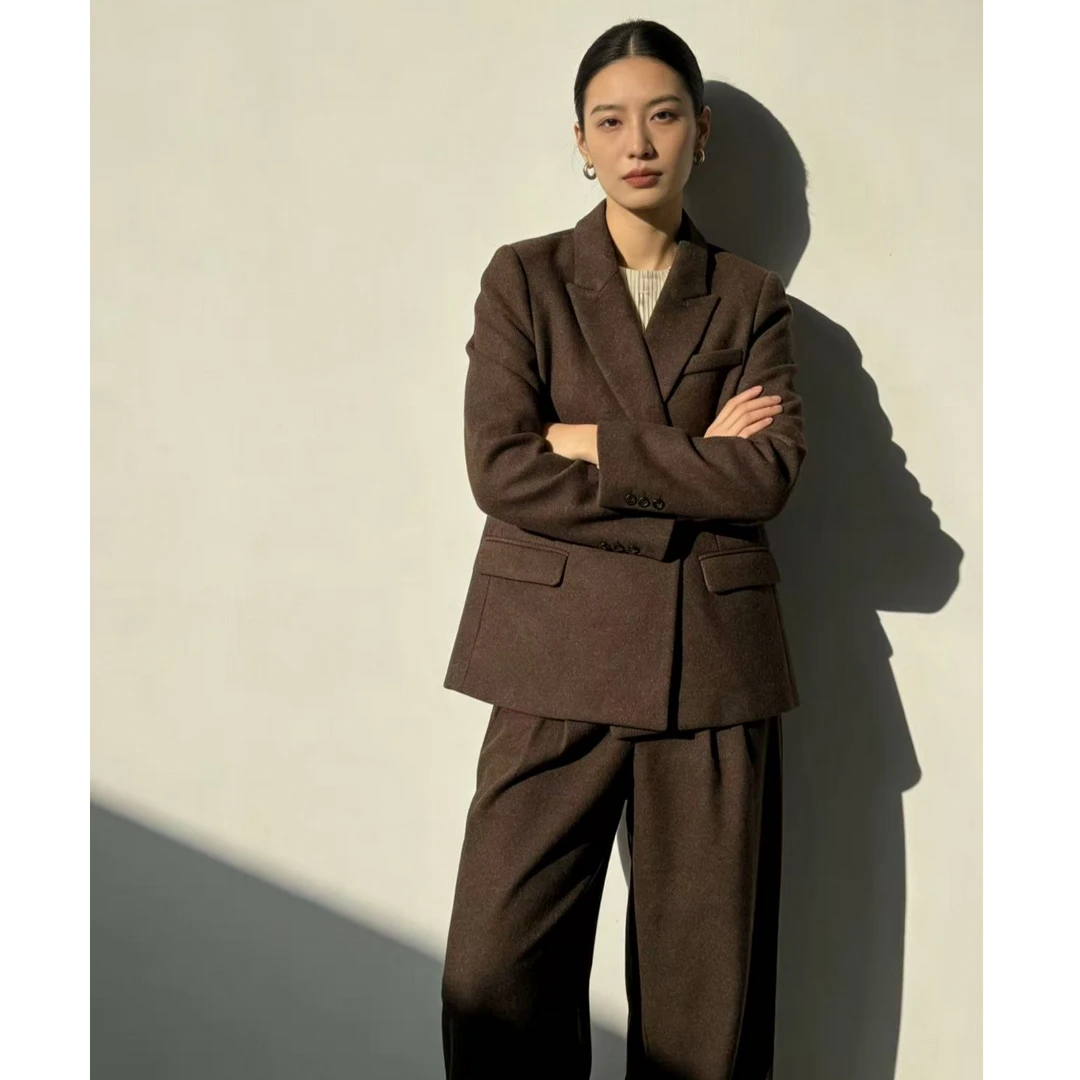 （套装）秋冬欧货高定时尚设计感羊毛西服阔腿裤两件套25825（ZZ）