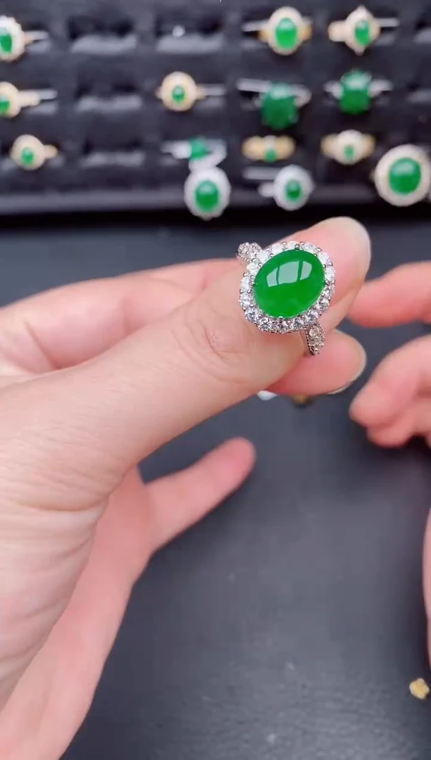 银S925镶嵌戒指翡翠天然a货翡翠271