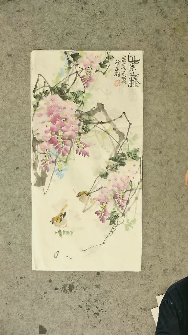 国画四尺四裁  写意花鸟   紫藤