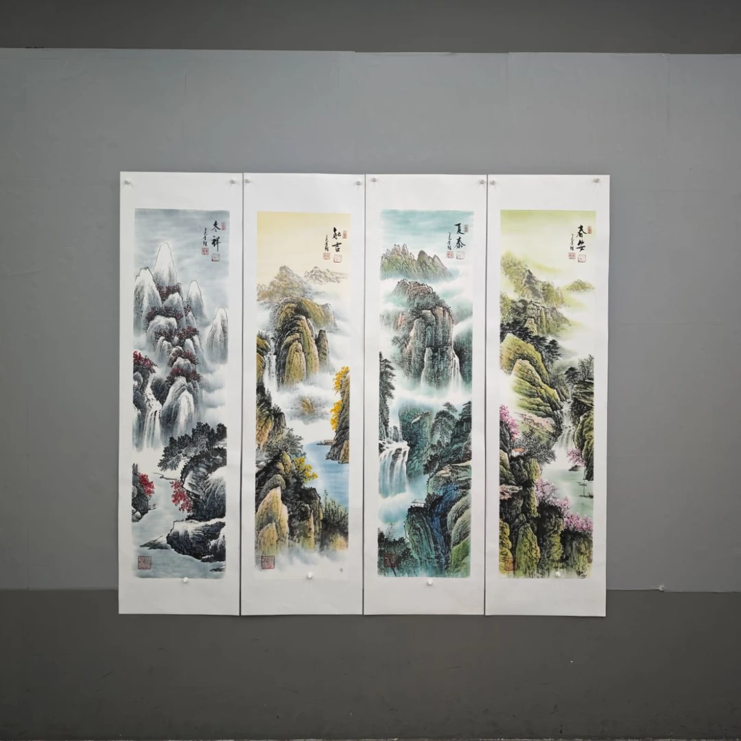 锦煌专属/李鲤手绘/春夏秋冬/画芯138x34.5/四尺对开x