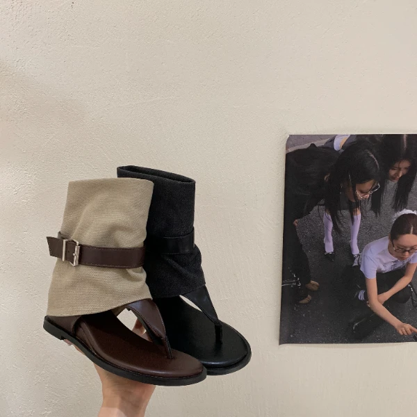 ALQR-2488-66夹趾凉靴女内时尚百搭小仙女欧美风夹脚凉靴坡跟夏季