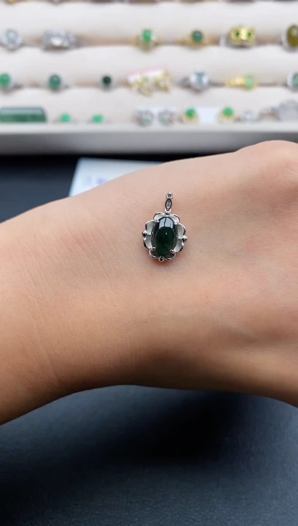 银S925镶嵌戒指翡翠缅甸天然A货翡翠333   1-5