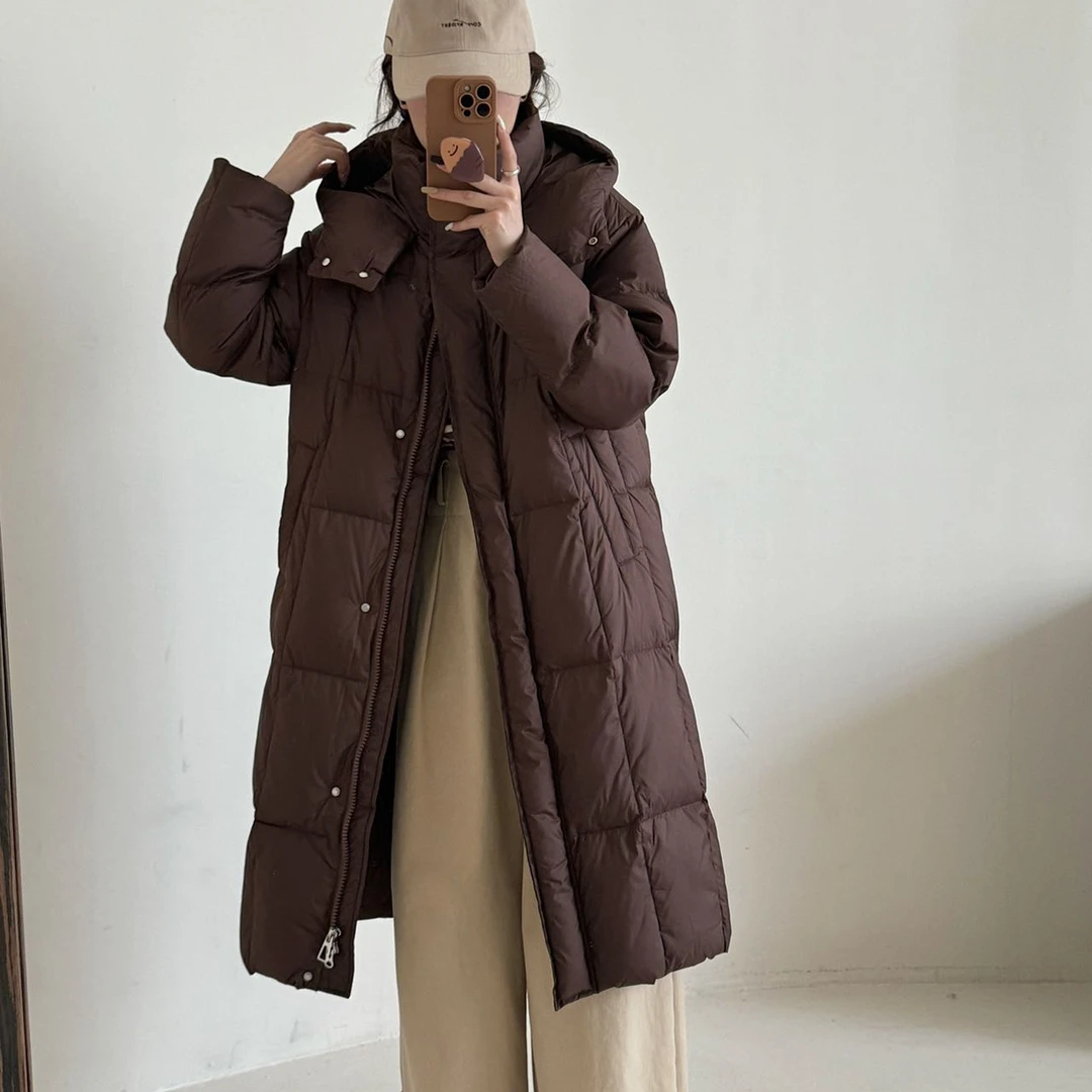 中淑长款90白鸭绒时尚宽松保暖羽绒服女冬季中长款