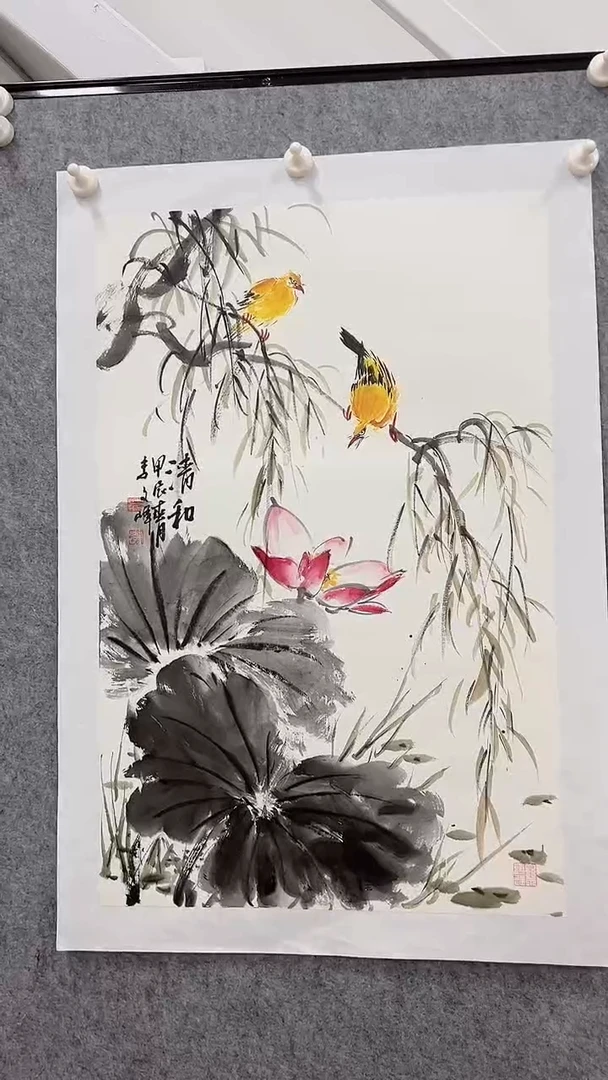 国画李文峰四尺三开花鸟