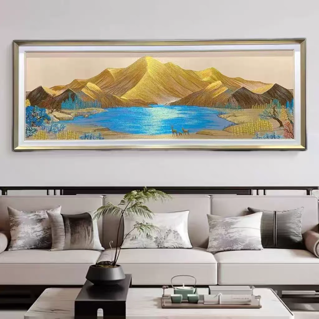 【铭尊】金山聚宝盆｜苏绣沙发背景墙高端织锦绣装饰画风水客厅画