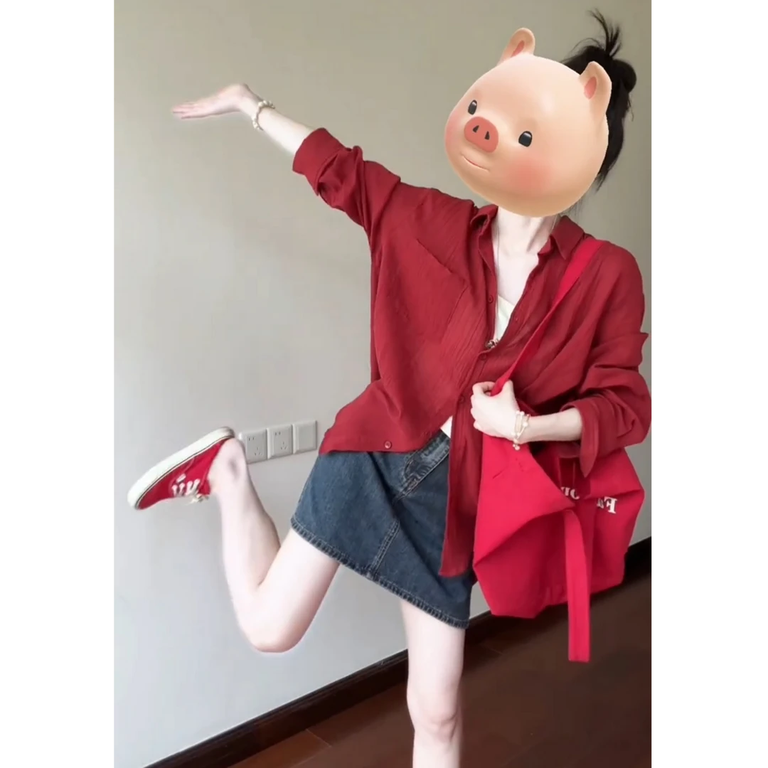 2025早秋一整套时尚简约百搭休闲设计感内搭长袖衬衫短裙三件套