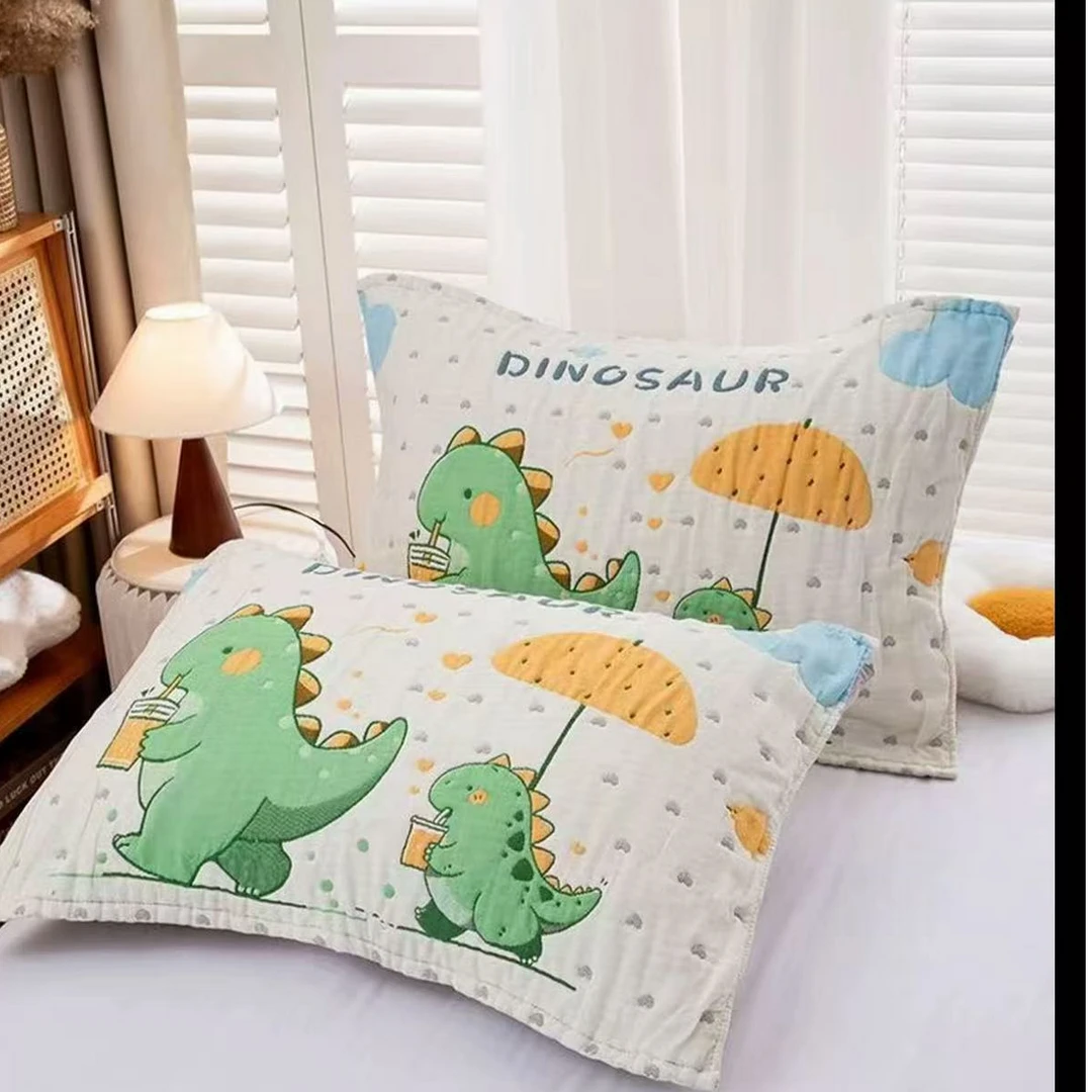 【绿恐龙】 52*78cm 加厚纱布成人枕巾一对装