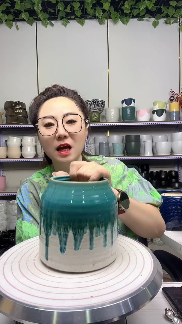 陶瓷花盆自带水孔宽高14-14