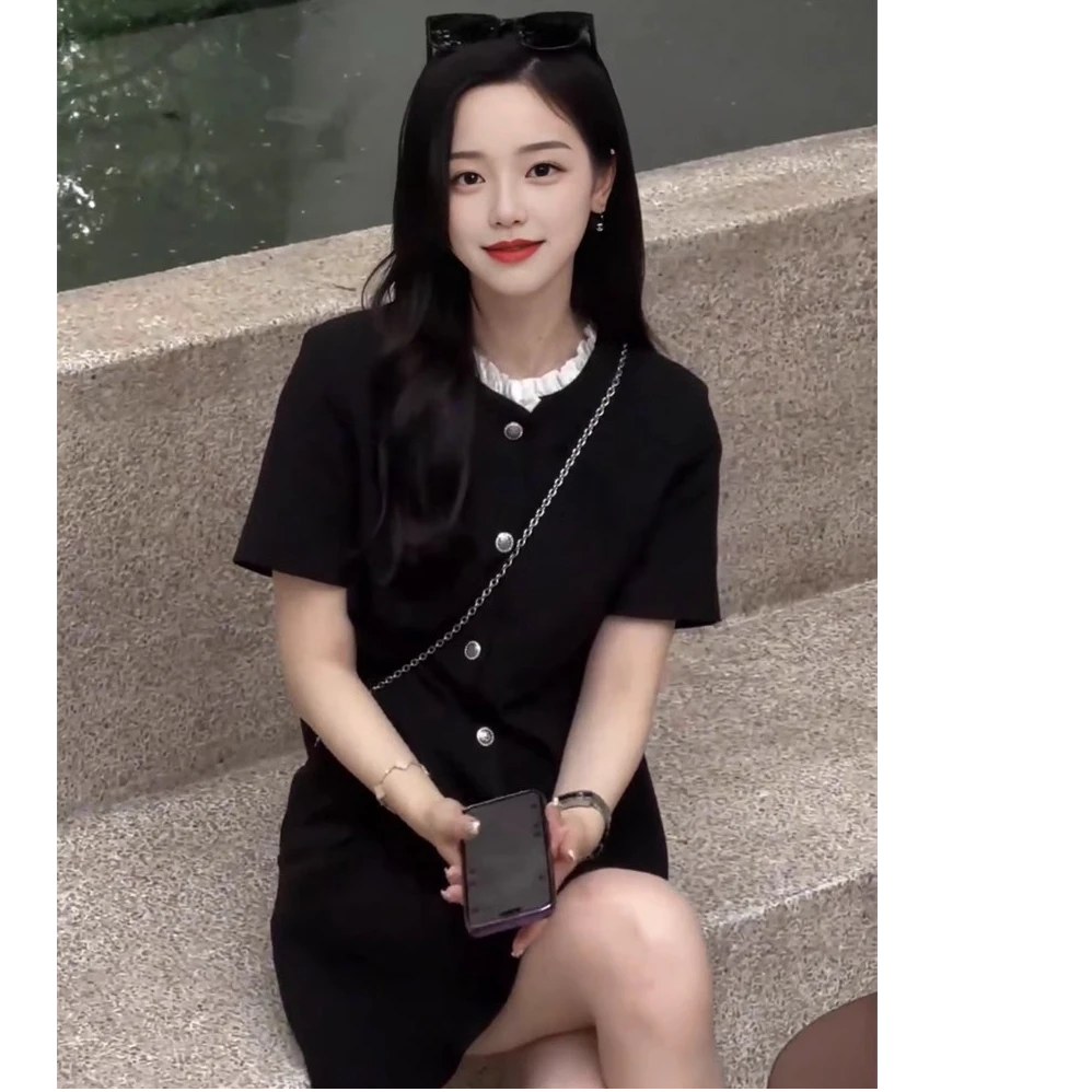 爆款气质小香风连衣裙女2025夏季新款宽松显瘦高级感a字裙小黑裙