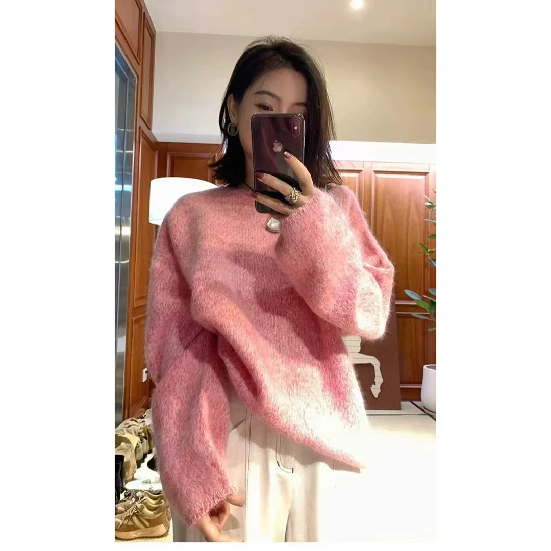 1135【千炫女装】新款气质圆领花纱轻奢百搭拉绒工艺毛衣