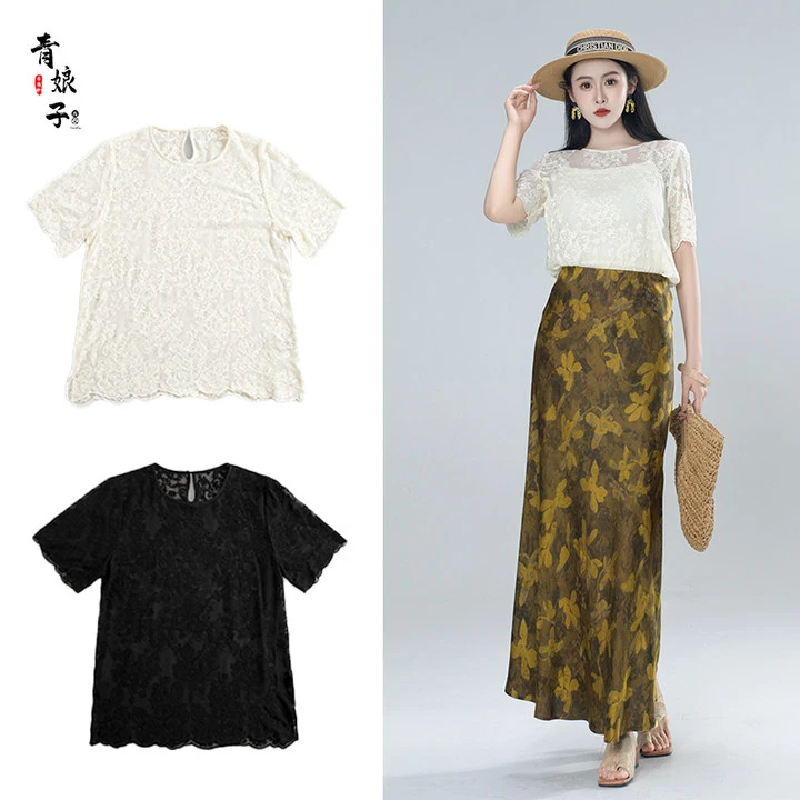 真丝【玄雅】夏季新款轻盈透气圆领宽松上衣短袖-60776