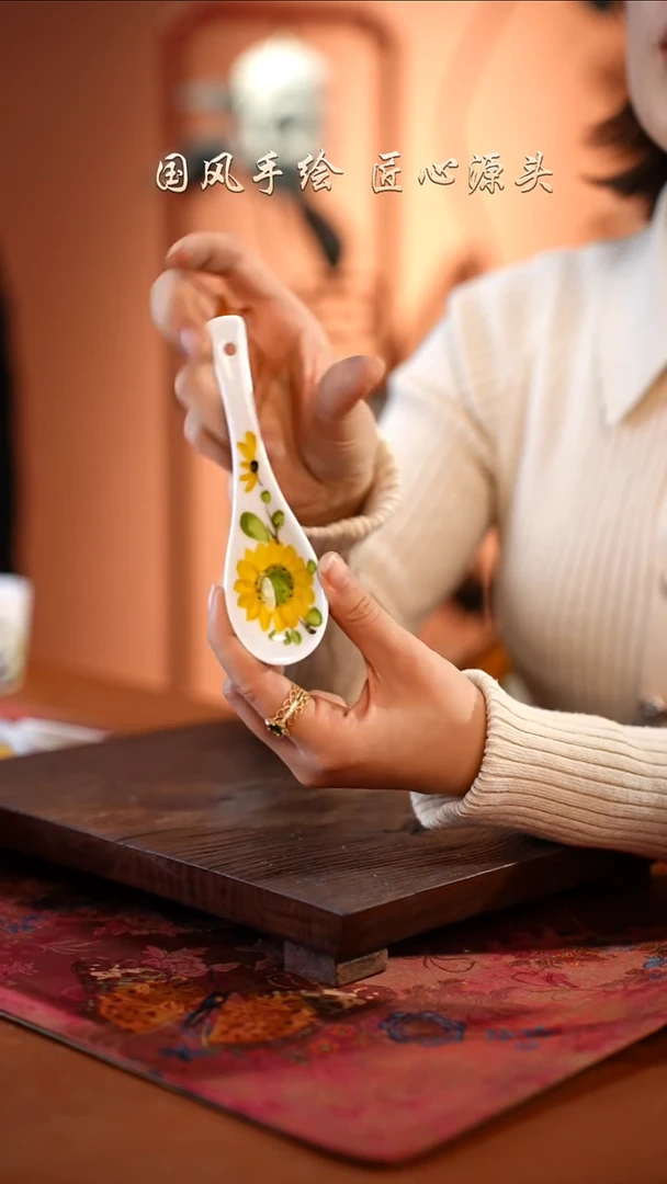 陶瓷景德镇高温釉中彩餐具勺子一只  下播福利