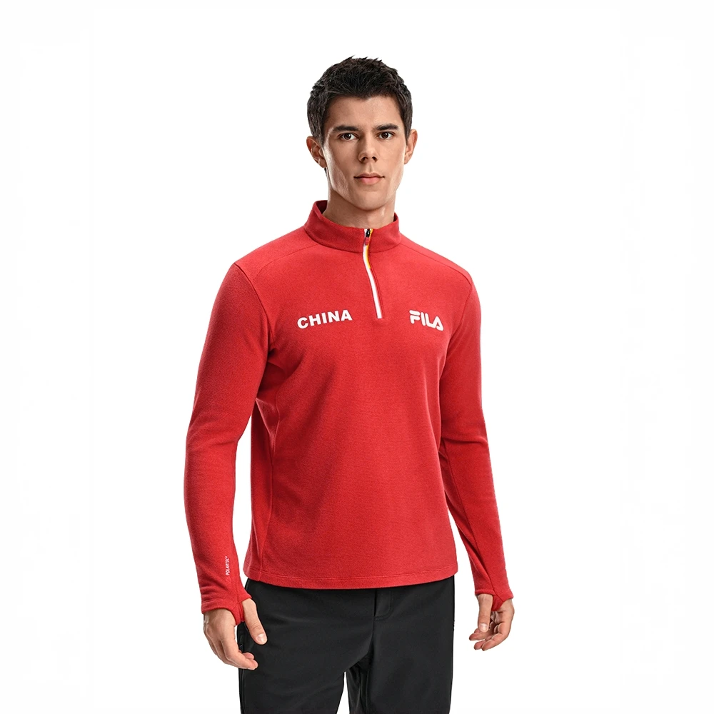 【挺括摇粒绒长袖】Fila/斐乐男半高领加绒运动休闲上衣A11M617214F