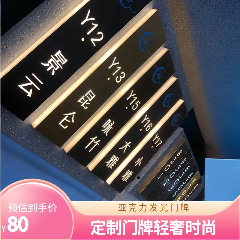 杜邦纸亚克力金属轻奢高档复古发光门牌民宿客栈酒店宾馆包厢房间