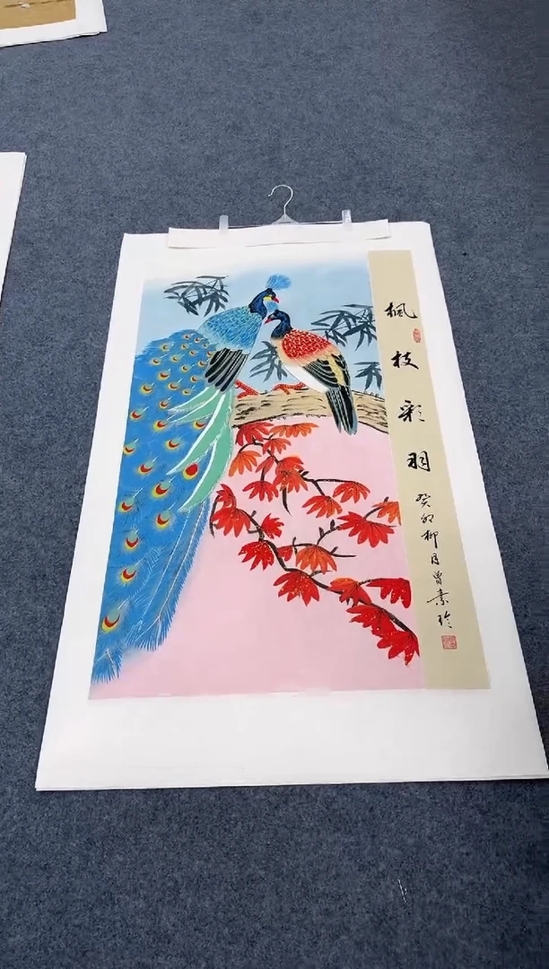 国画孔雀手绘作品