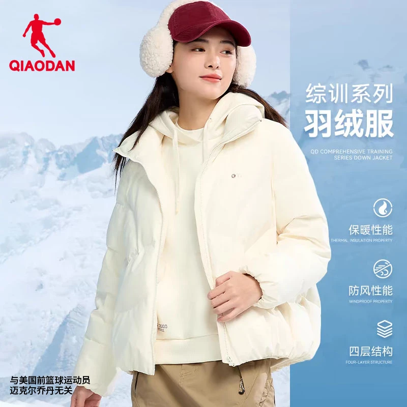 乔丹运动时尚抗寒立领防泼水保暖鸭绒外套女全热科技适用多季休闲