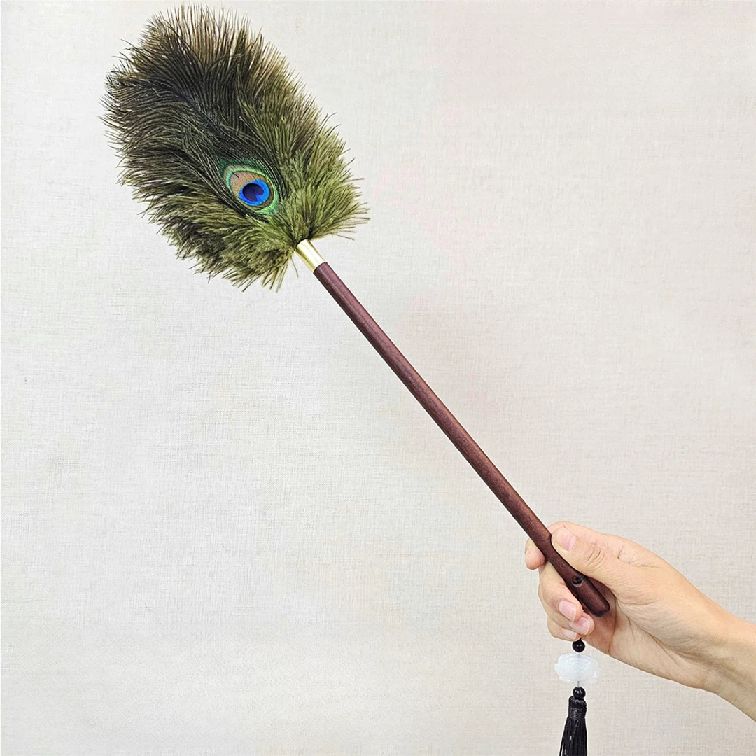 鸵鸟毛防静电不毛胡桃色手柄除尘掸子家用装饰