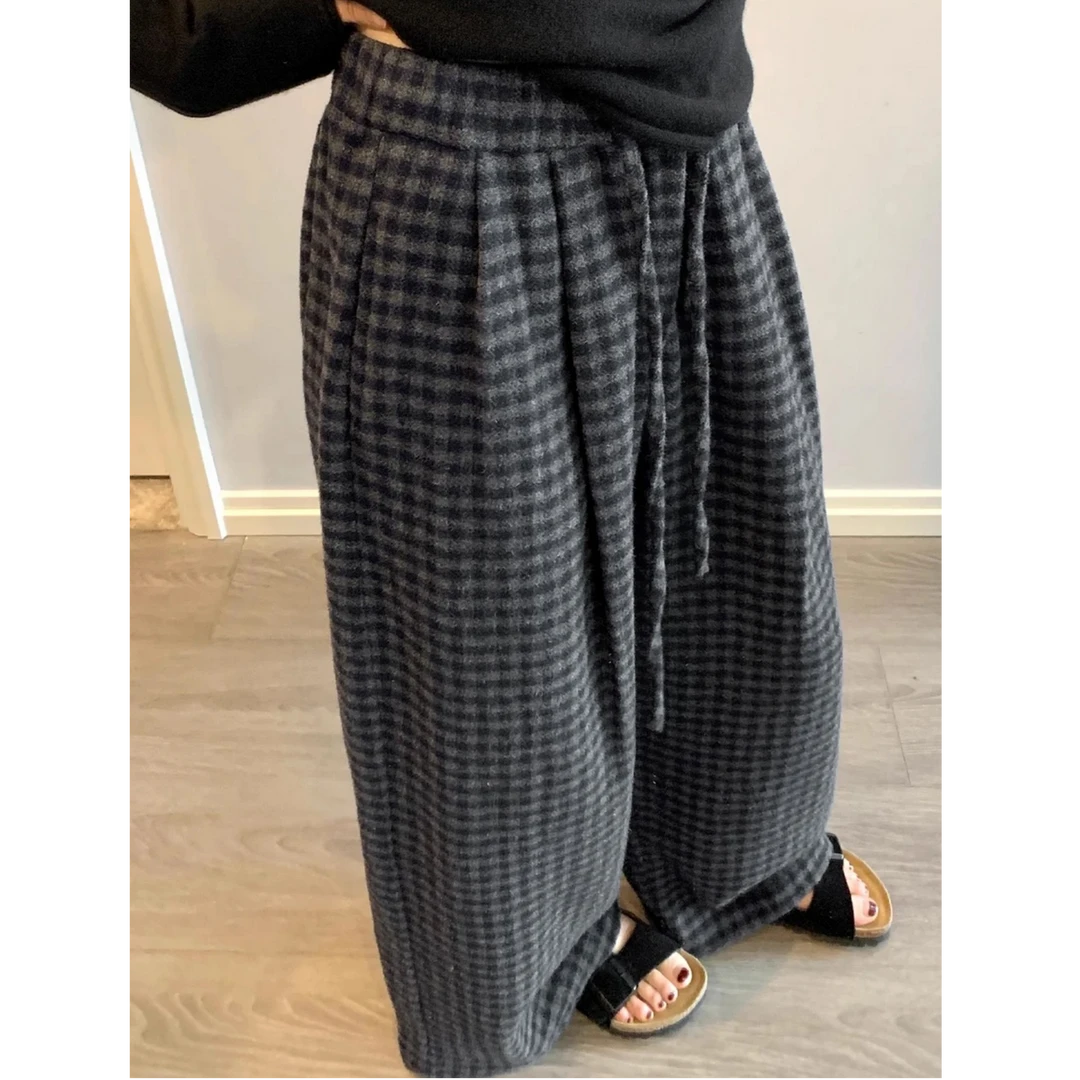 【小轩专属】清清补补~慵懒风格子裤女春夏高腰垂感宽松显瘦阔腿裤