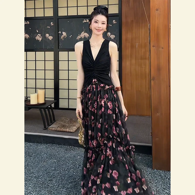 风情万种名媛气质女神范轻奢高级感海边度假超火收腰碎花连衣裙夏